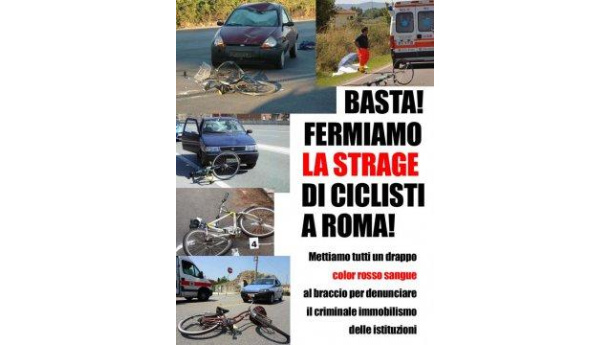 Immagine: Roma: un drappo rosso per dire “basta” alla strage di ciclisti sulle strade. Drappi rossi anche a Torino