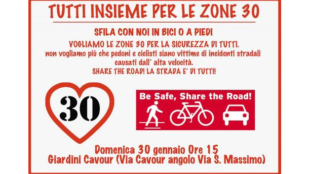 Immagine: Nella domenica 30 gennaio una manifestazione in bici (e a piedi) per zone 30 e mobilità sostenibile