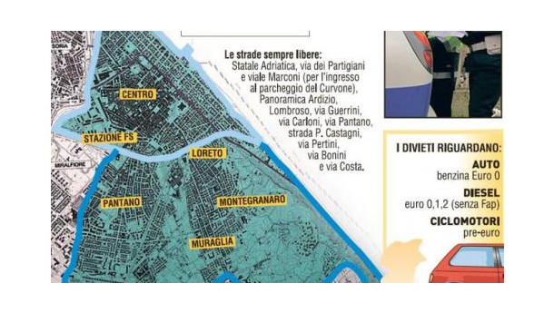 Immagine: Pesaro, ripartite le misure antismog. Blocco Euro 0,1,2 diesel ed Euro 0 benzina