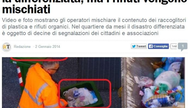 Immagine: Fonte Laurentina: i rifiuti della differenziata mischiati assieme
