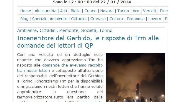 Immagine: Inceneritore del Gerbido, le risposte di Trm alle domande dei lettori di Quotidiano Piemontese