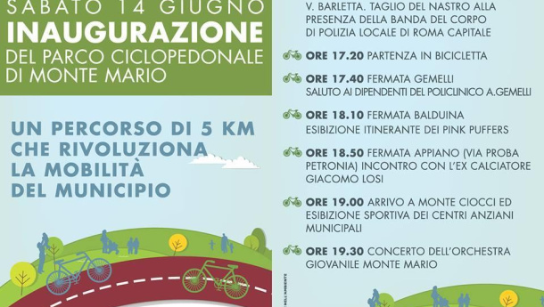 Immagine: Roma, sabato 14 giugno inaugura la ciclabile di Monte Mario