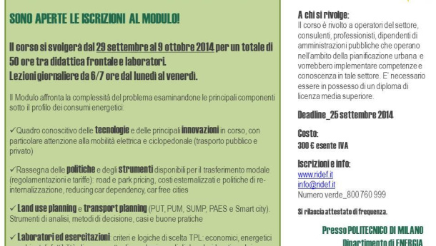 Immagine: Master RIDEF, iscrizioni aperte al modulo sulla Mobilità urbana sostenibile