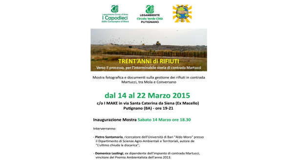 Immagine: Putignano (Bari), sabato al via la mostra sulla discarica 'Martucci' «30 anni di rifiuti»