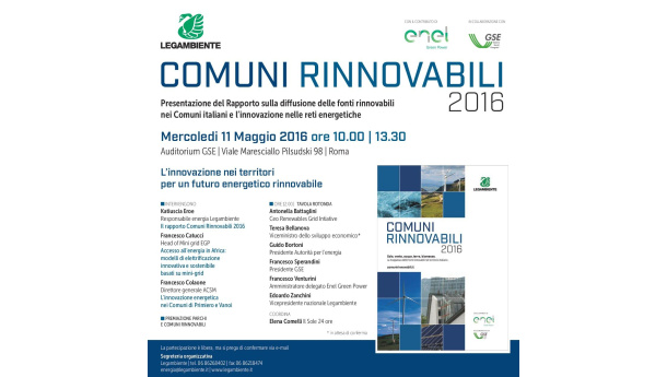 Immagine: Comuni Rinnovabili, mercoledì 11 maggio la premiazione a Roma | Programma