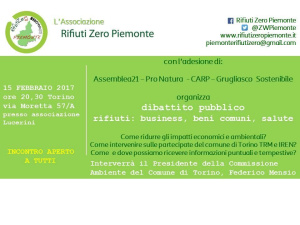 'Rifiuti: business, beni comuni, salute'. Il dibattito pubblico di Rifiuti Zero Piemonte