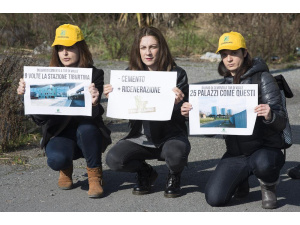Blitz di Legambiente NO AL CEMENTO – STOP AL CONSUMO DI SUOLO a Tor di Valle