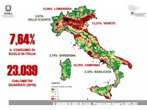 Consumo di suolo: cancellato al 2016 il 7,6% del territorio nazionale
