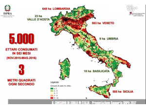 Consumo di suolo: cancellato al 2016 il 7,6% del territorio nazionale