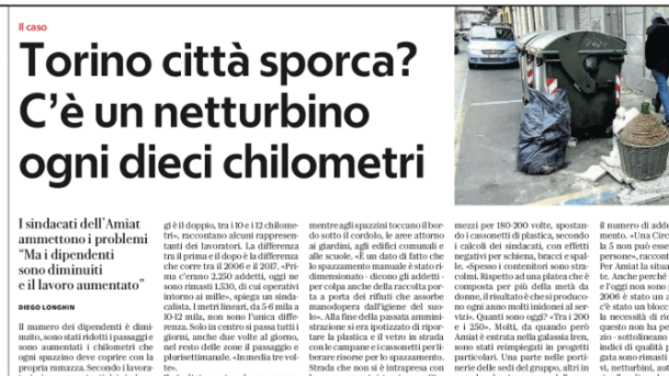 Immagine: Torino città sporca? C’è un netturbino ogni dieci chilometri