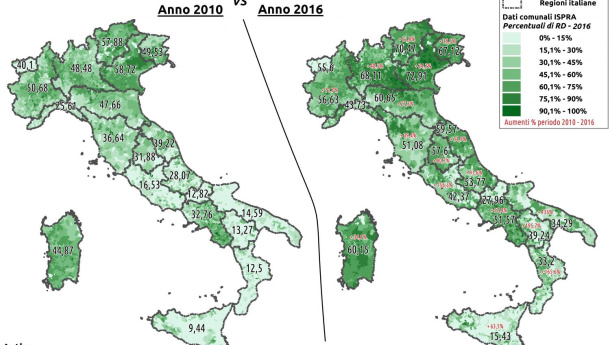 Immagine: Un’analisi dell’aumento della raccolta differenziata in Italia dal 2010 al 2016 (tenendo conto del nuovo metodo di calcolo)
