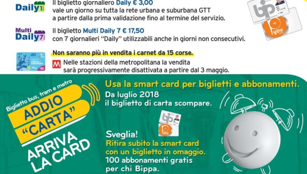 Immagine: Torino. Gtt: dal 7 maggio i nuovi biglietti sulla smart card bip. Ecco come richiedere la tessera elettronica