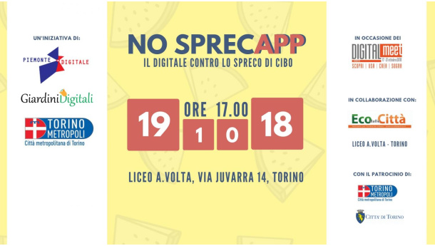 Immagine: Torino, 19 ottobre: 'NoSprecApp, il digitale contro lo spreco di cibo'