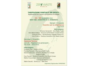 Tariffazione puntuale dei rifiuti, il seminario di Zero Waste Puglia l'11 e 12 dicembre
