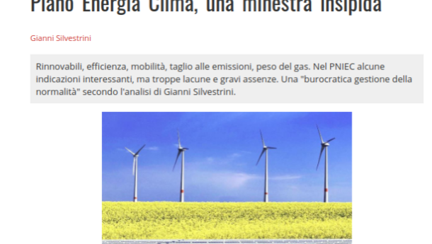 Immagine: 'Piano Energia Clima, una minestra insipida', Gianni Silvestrini su QualEnergia