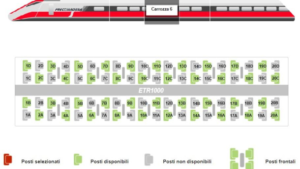 Immagine: Coronavirus, Trenitalia: nuovo criterio per la prenotazione dei posti a bordo delle Frecce