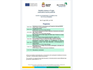 'Costruiamo buone pratiche di mobilità ciclistica in Puglia', il 10 luglio webinar sul progetto EU CYCLE
