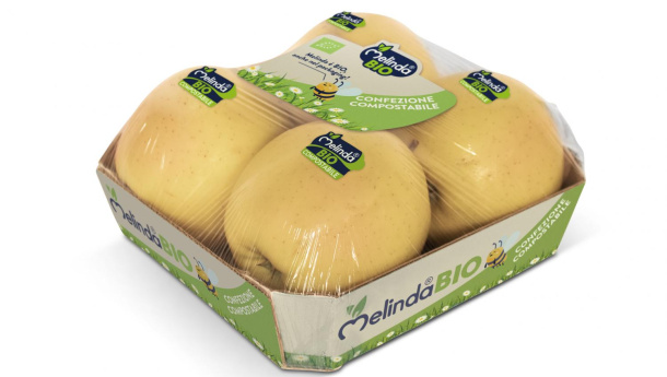 Immagine: Imballaggio totalmente compostabile per la linea di mele bio Melinda grazie alla partnership con Novamont