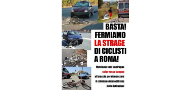 Roma: un drappo rosso per dire “basta” alla strage di ciclisti sulle strade. Drappi rossi anche a Torino