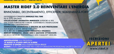 Master Universitario di II livello RIDEF 2.0, Reinventare l'Energia: iscrizioni aperte sino al 17 febbraio