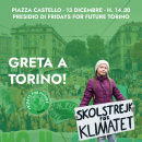Immagine: Venerdì 13 dicembre Greta Thunberg  a Torino in piazza Castello con Fridays For Future